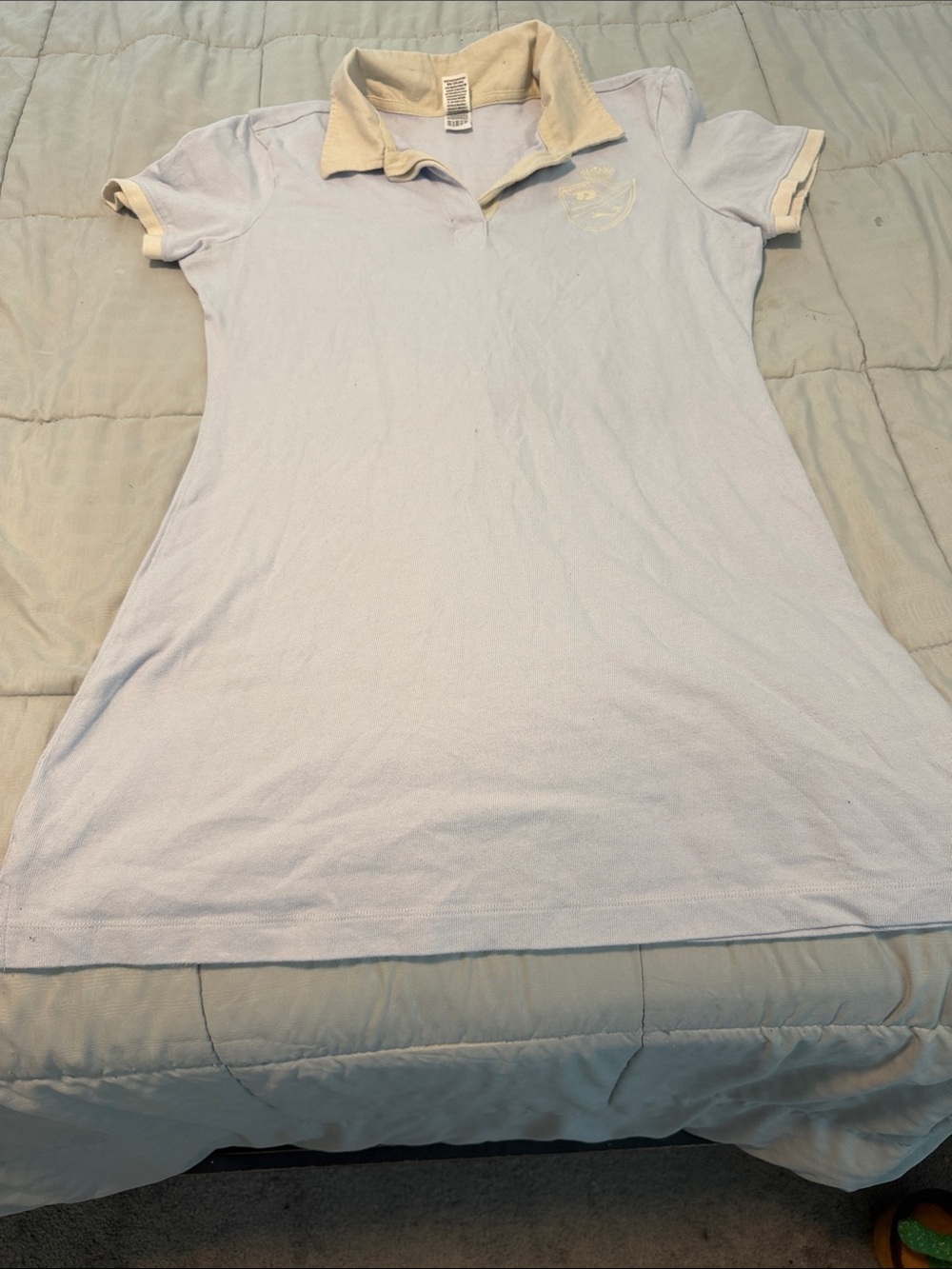 PINK Victoria's Secret Light Blue Polo Shirt with Cream Collar